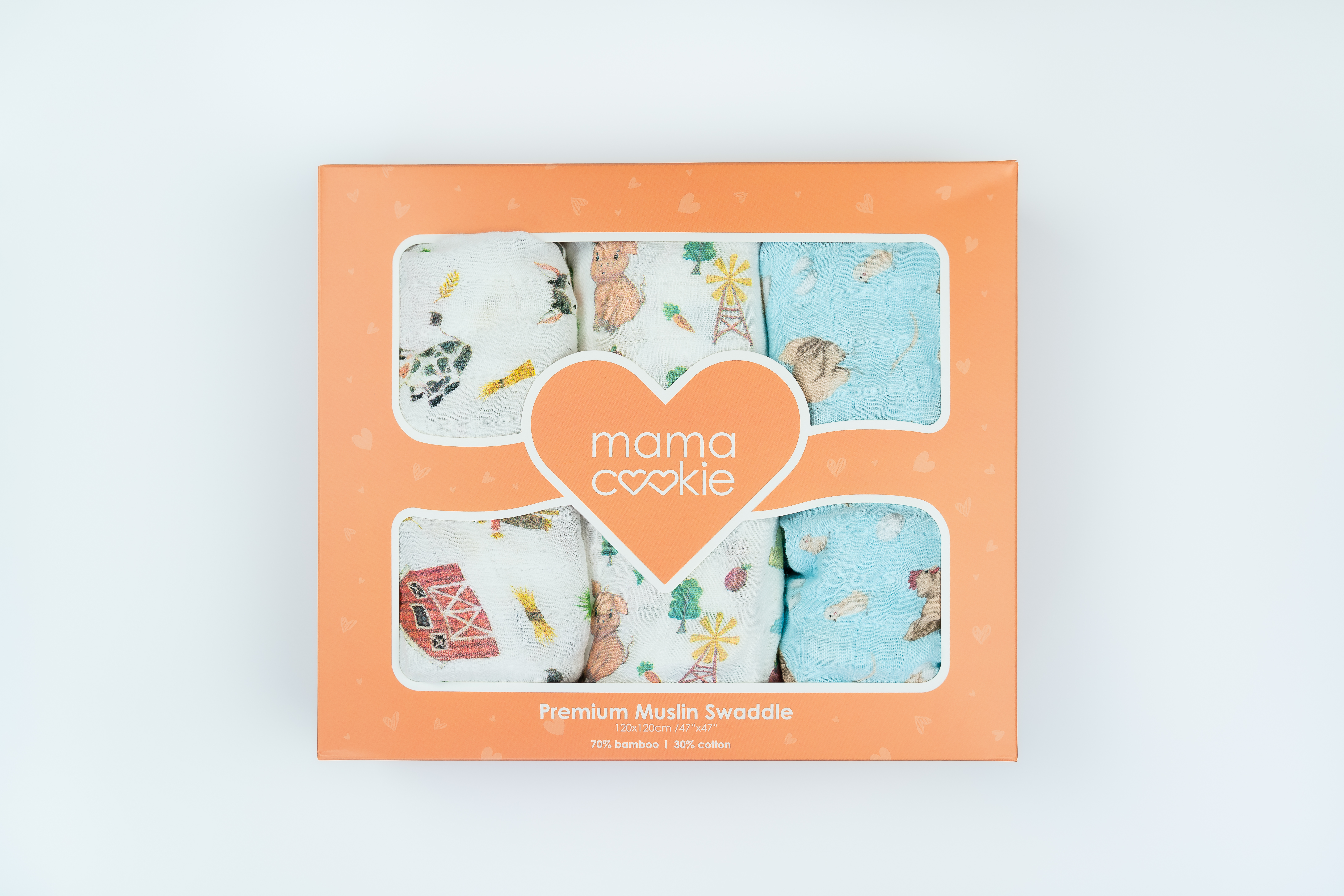 Farm pattern Mama Cookie bamboo muslin swaddle blanket set photo 1
